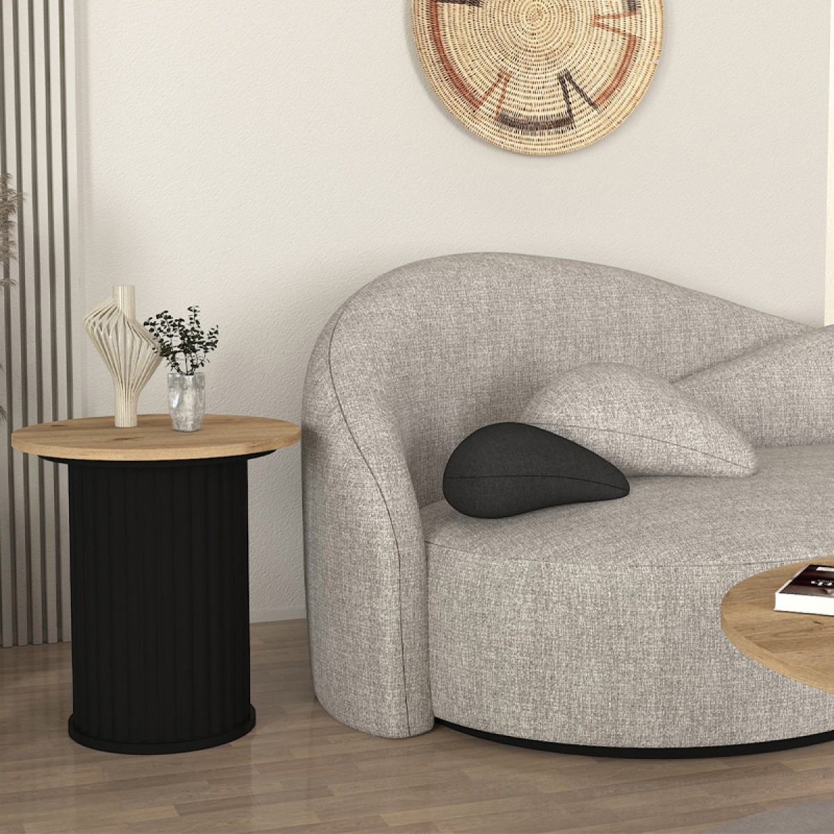 Τραπεζάκι βοηθητικό Bohema Megapap χρώμα μαύρο - sepet oak Ø50x53,2εκ.