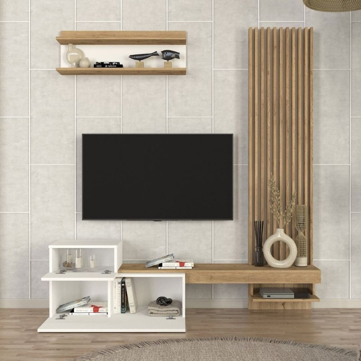 Σύνθεση τηλεόρασης Dumont Megapap χρώμα λευκό - sepet oak 180x36,8x200εκ.