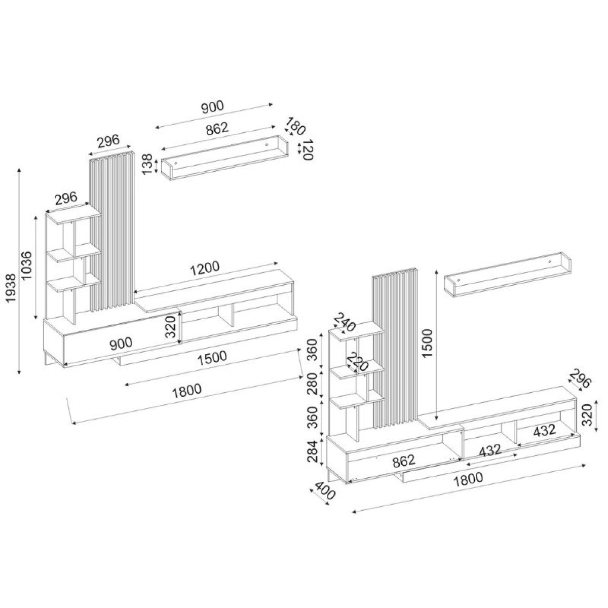 Σύνθεση τηλεόρασης Vermont Megapap χρώμα ανθρακί - sepet oak 180x40x193,8εκ.