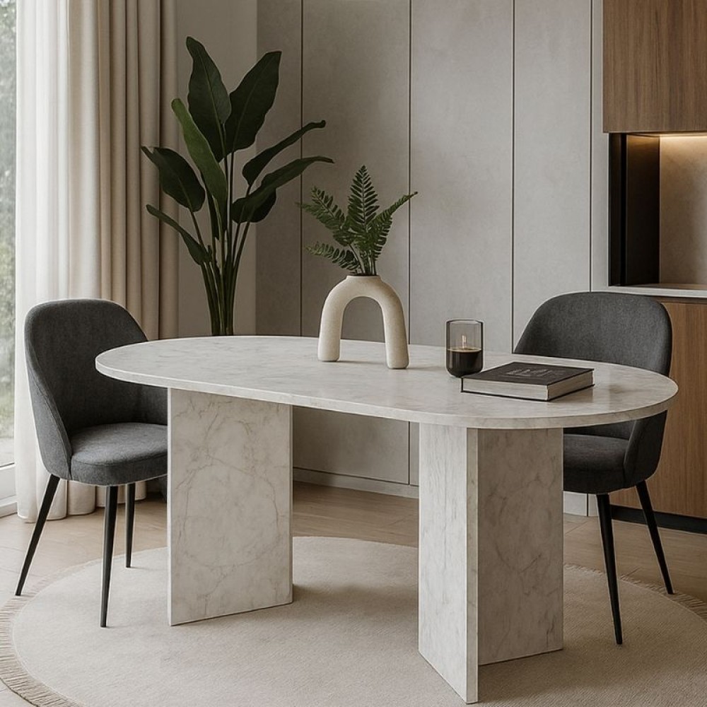 Τραπέζι Cortado Megapap χρώμα λευκό εφέ μαρμάρου 138x80x75εκ.