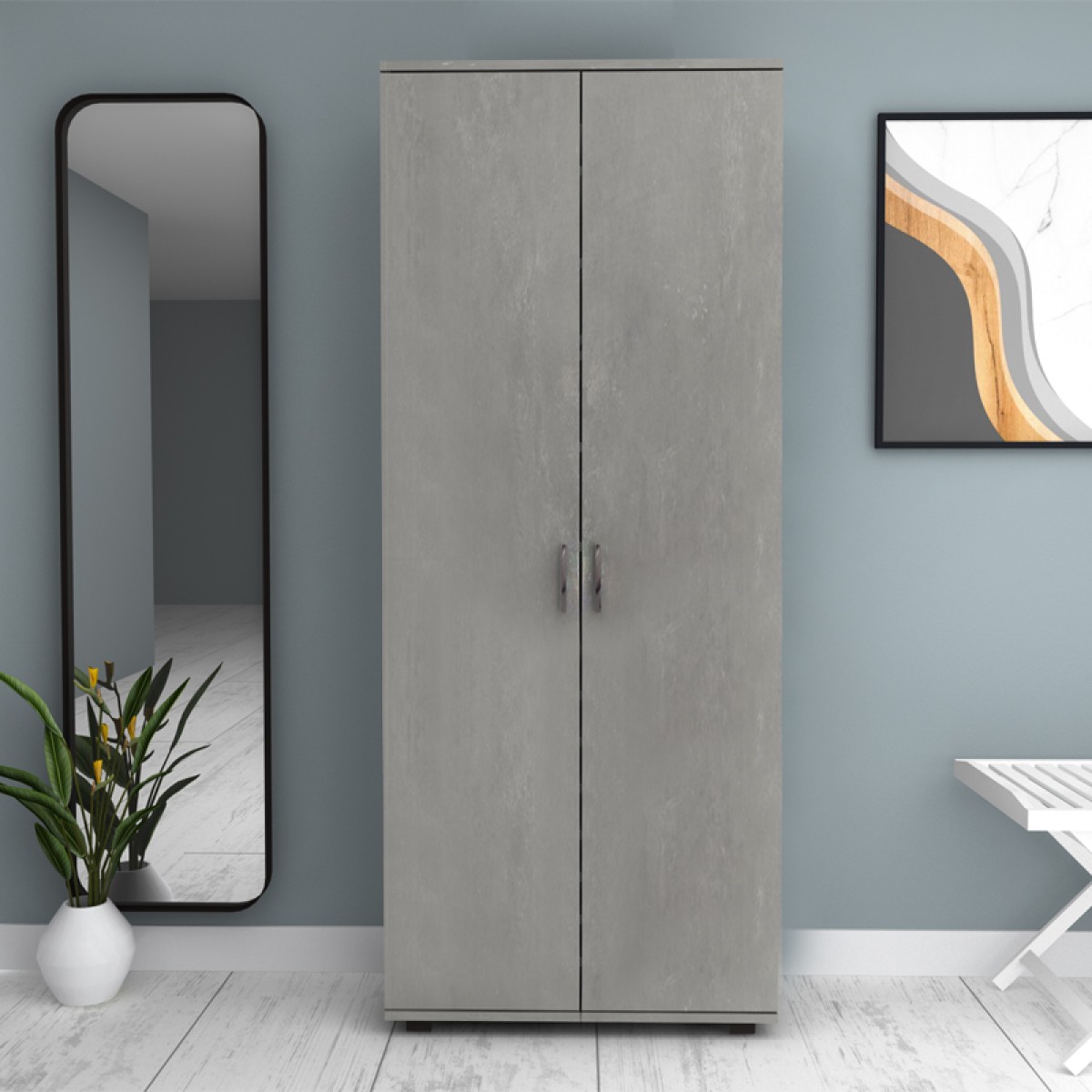 Ντουλάπα ρούχων - παπουτσοθήκη Eric Megapap δίφυλλη χρώμα γκρι σκυροδέματος 76x36x187εκ.