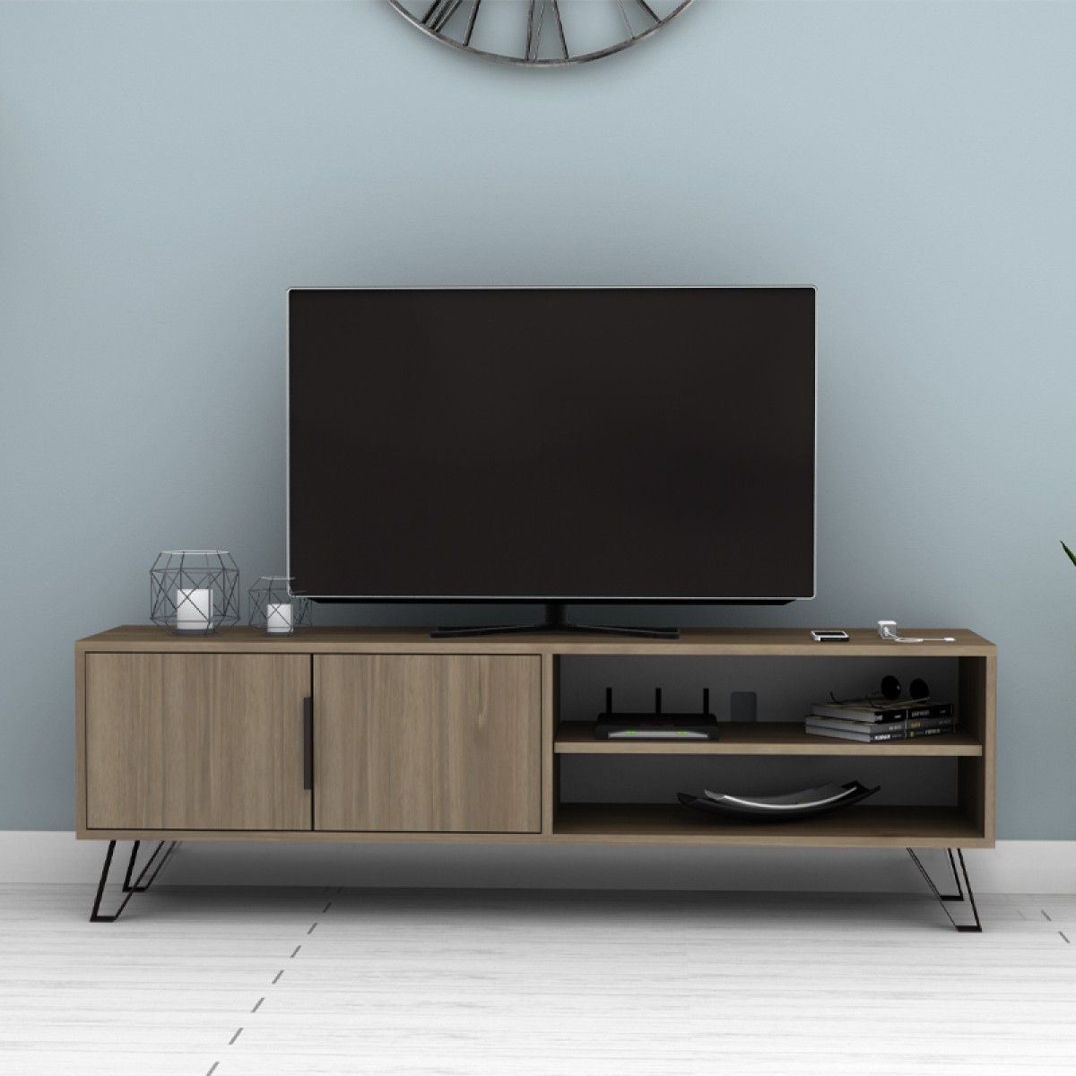 Έπιπλο τηλεόρασης Foot Megapap χρώμα καρυδί 160x35x49εκ.