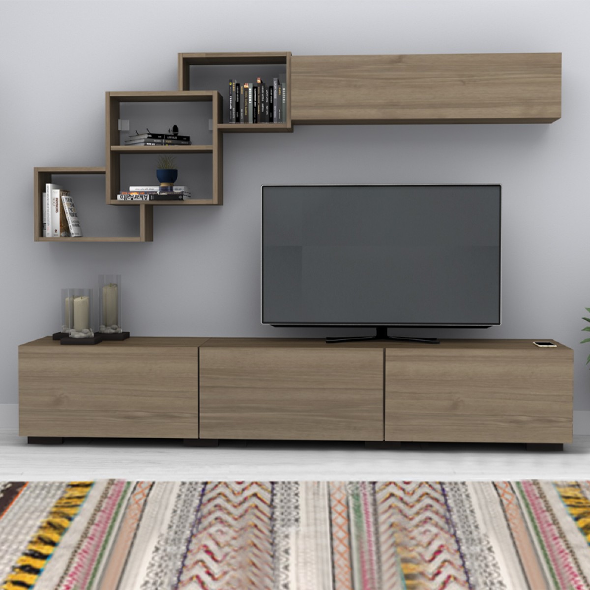 Σύνθεση τηλεόρασης Free Megapap χρώμα καρυδί 210x35x38εκ.