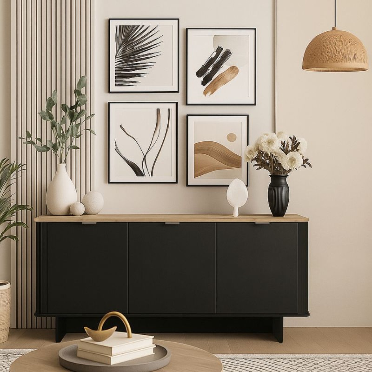 Μπουφές Bohema Megapap χρώμα μαύρο - sepet oak 180x47x76,6εκ.