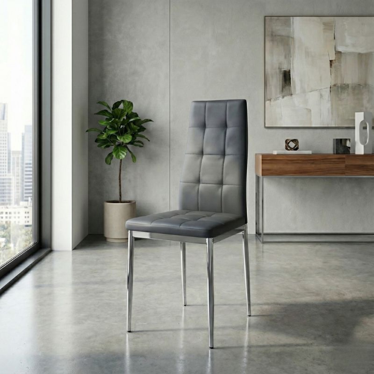 Καρέκλα τραπεζαρίας Rosa Megapap γκρι PU - μεταλλικό πόδι χρωμίου 41x48x98εκ.