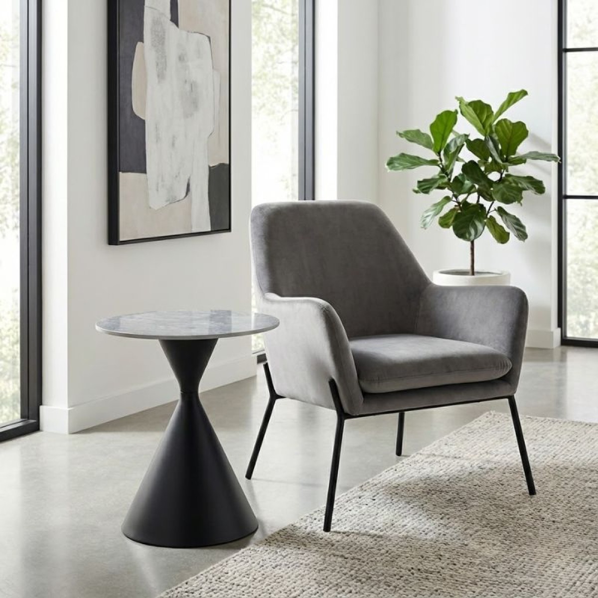 Τραπεζάκι βοηθητικό Logan Megapap sintered stone - μέταλλο χρώμα γκρι εφέ μαρμάρου - μαύρο Ø50x56εκ.