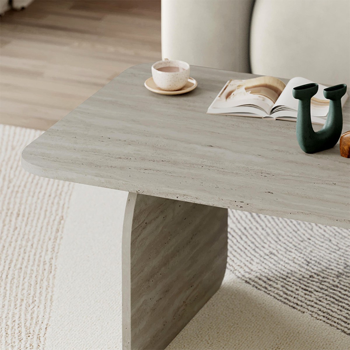 Τραπεζάκι σαλονιού Pietra Megapap χρώμα neo travertine 100x60x41,8εκ.