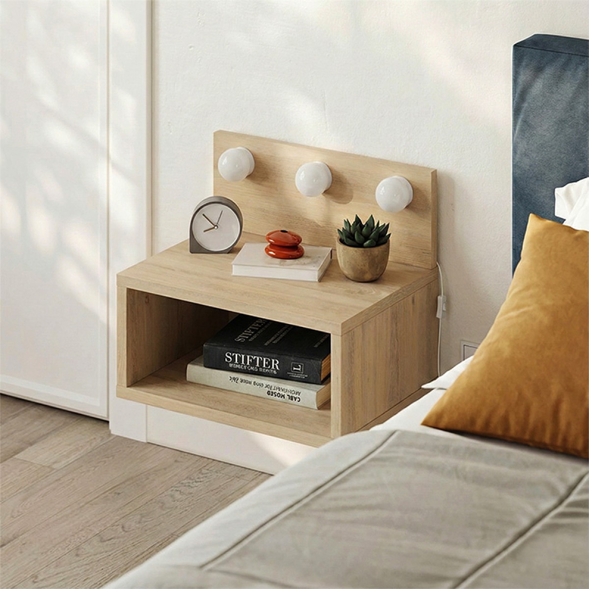 Κομοδίνο επιτοίχιο Treo Megapap με LED χρώμα sapphire oak 40x30x33,8εκ.