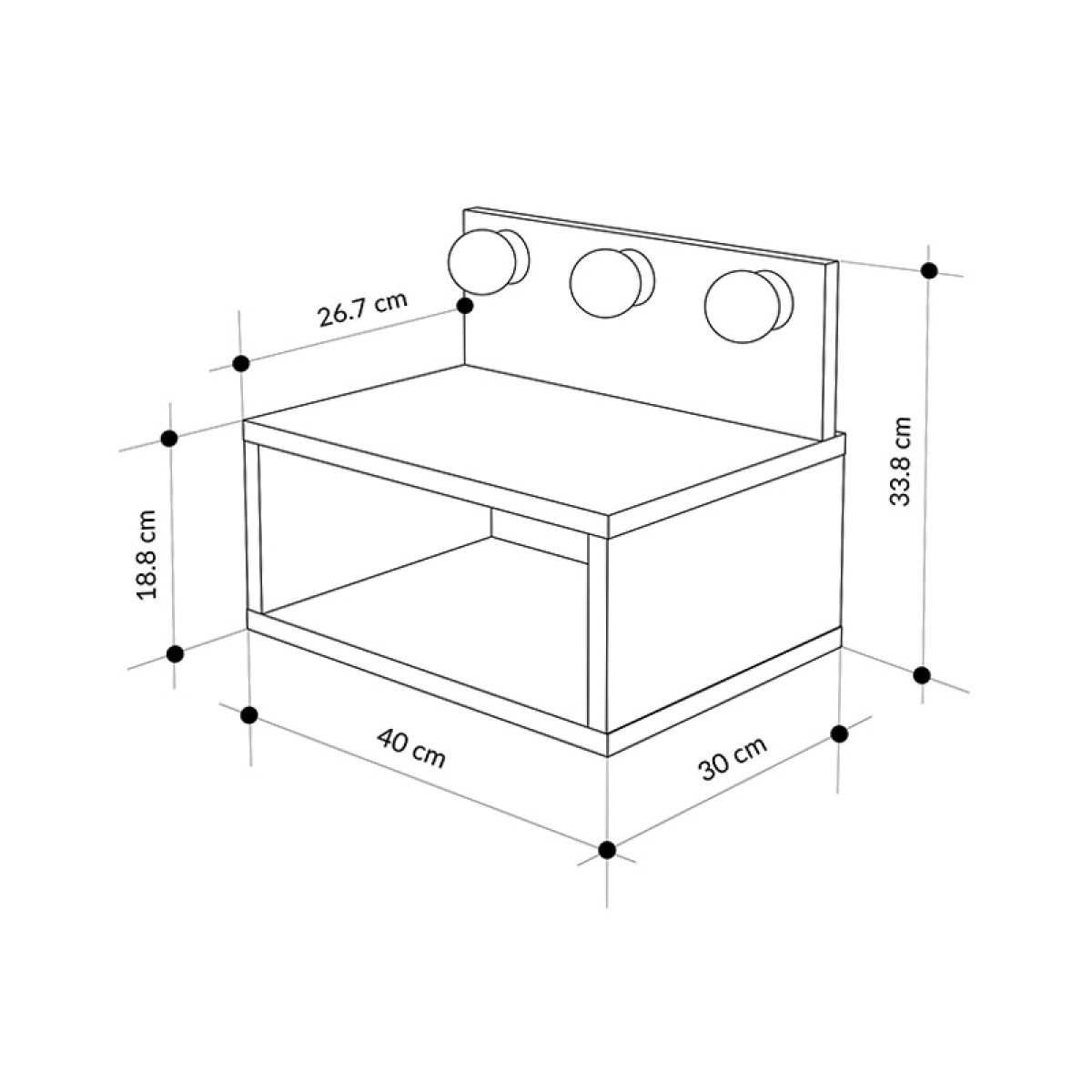 Κομοδίνο επιτοίχιο Treo Megapap με LED χρώμα sapphire oak 40x30x33,8εκ.