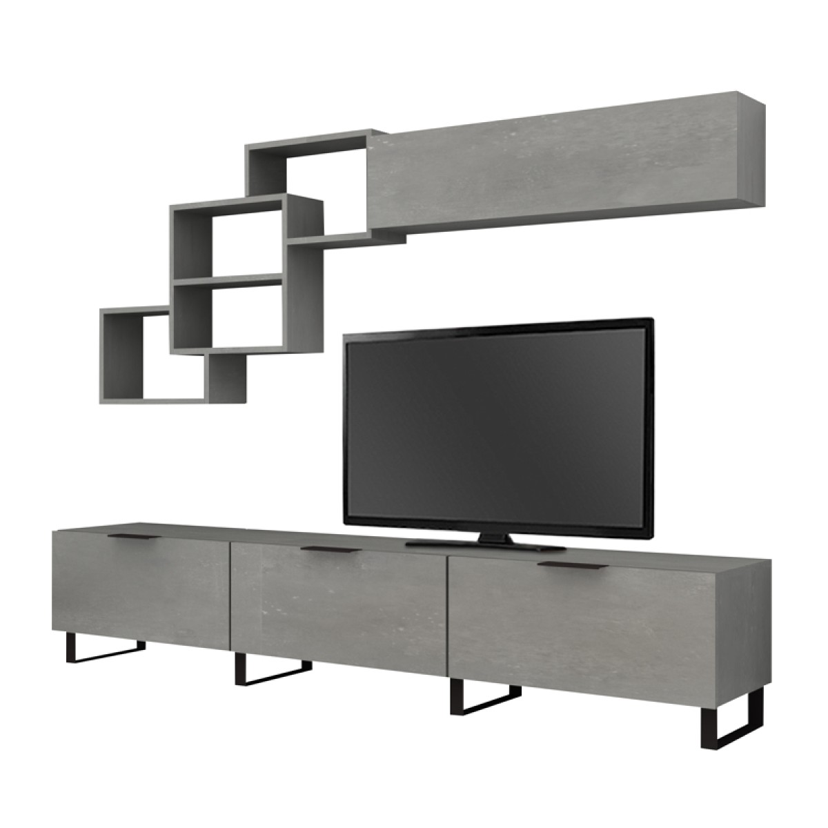 Σύνθεση τηλεόρασης Heydar Megapap χρώμα γκρι σκυροδέματος 210x35x40εκ.