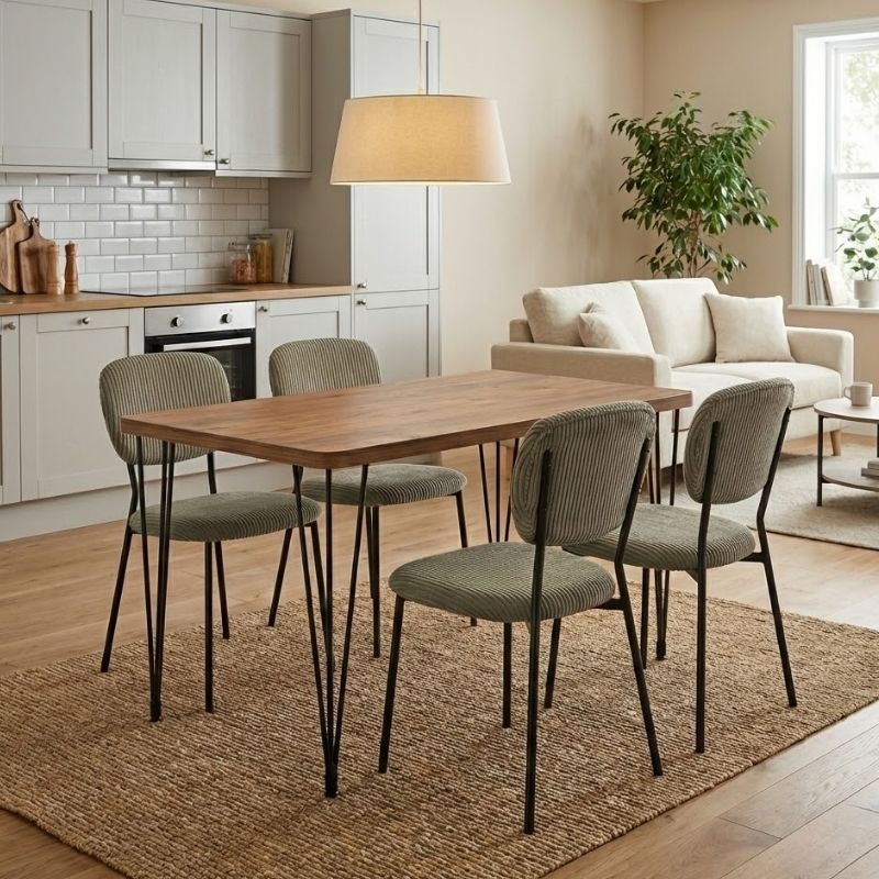 Σετ τραπεζαρία 5τμχ Roger - Kevin Megapap Mdf - ύφασμα χρώμα ακακίας - λαδί 120x70x75εκ.