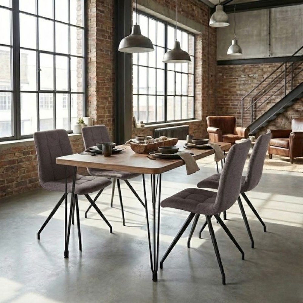 Σετ τραπεζαρία 5τμχ Roger - Bianca Megapap Mdf - ύφασμα χρώμα ακακίας - ανοιχτό μπεζ 120x70x75εκ.