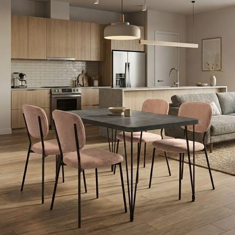 Σετ τραπεζαρία 5τμχ Roger - Kevin Megapap Mdf - ύφασμα χρώμα σκούρο γκρι σκυροδέματος - μόκα 120x70x75εκ.