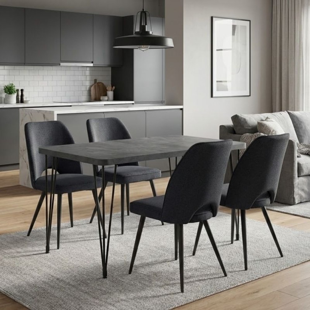 Σετ τραπεζαρία 5τμχ Roger - Christy Megapap Mdf - ύφασμα χρώμα σκούρο γκρι σκυροδέματος - ανθρακί 120x70x75εκ.