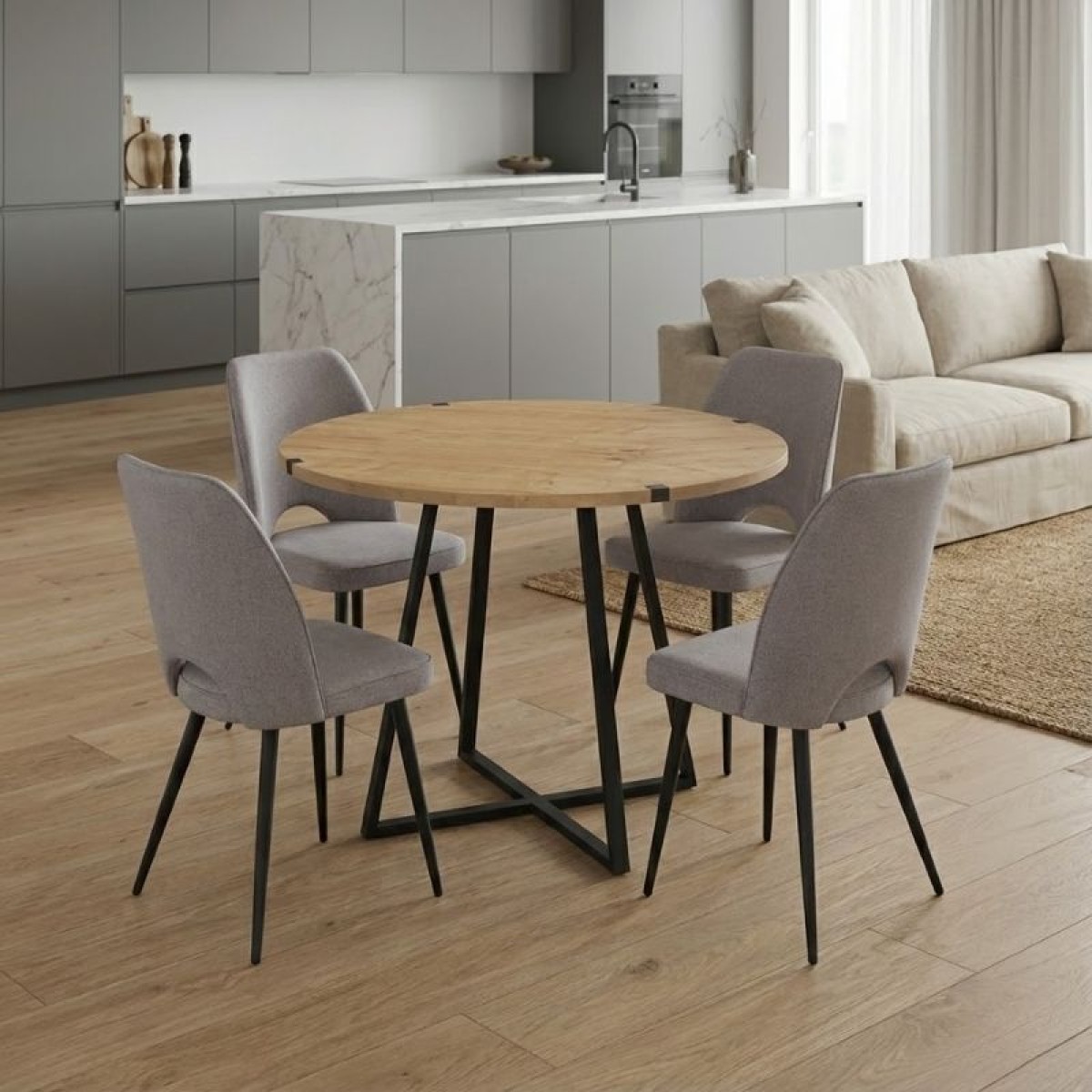 Σετ τραπεζαρία 5τμχ Rubes - Christy Megapap χρώμα φυσικό οξιάς - ανοιχτό μπεζ Ø100x78εκ.