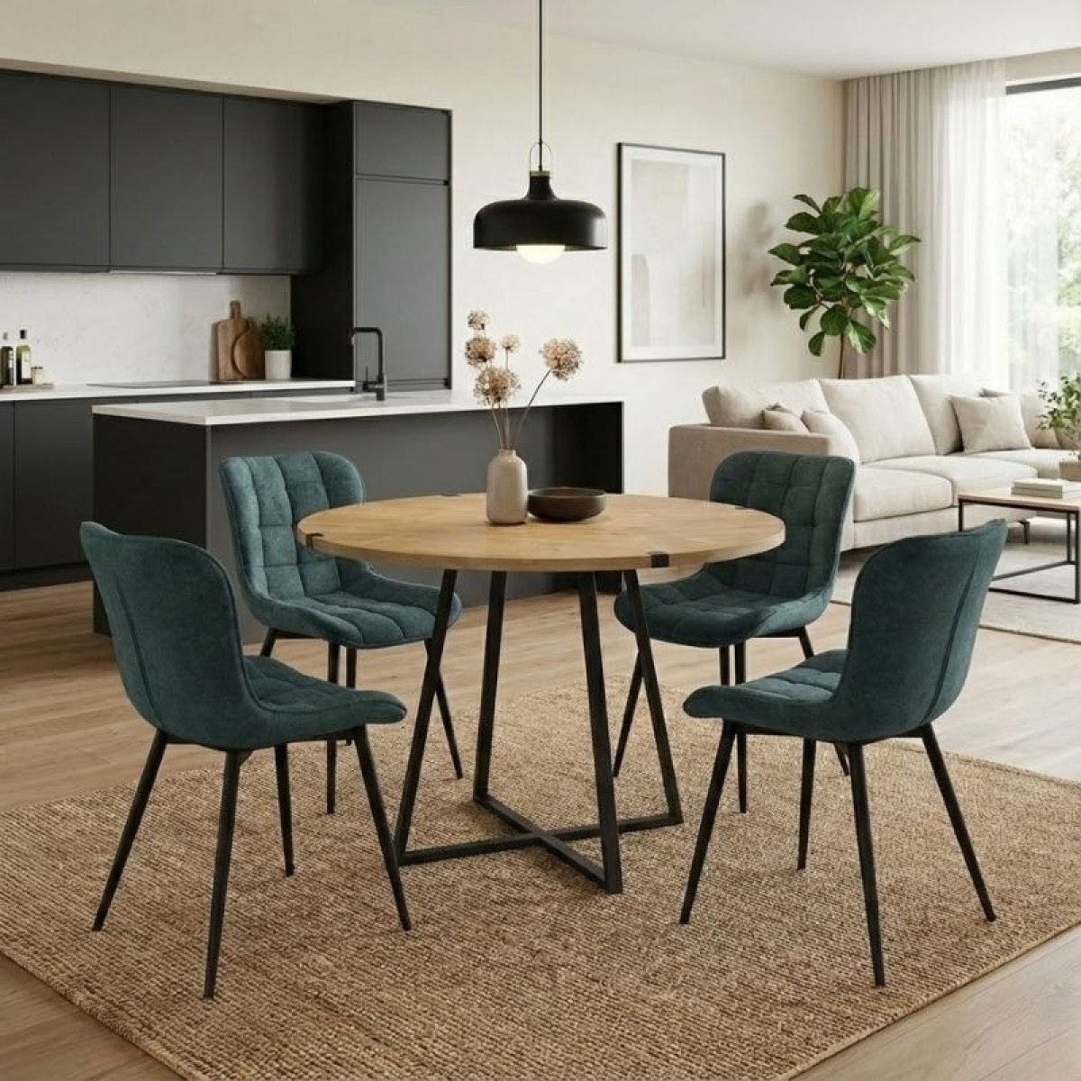 Σετ τραπεζαρία 5τμχ Rubes - Chiara Megapap χρώμα φυσικό οξιάς - πράσινο Ø100x78εκ.