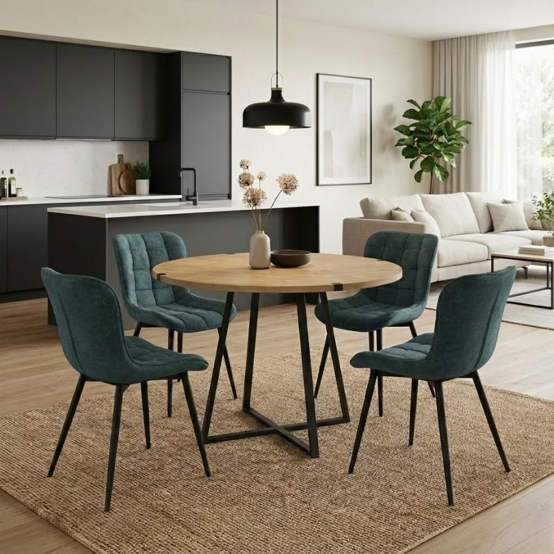 Σετ τραπεζαρία 5τμχ Rubes - Chiara Megapap χρώμα φυσικό οξιάς - πράσινο Ø100x78εκ.