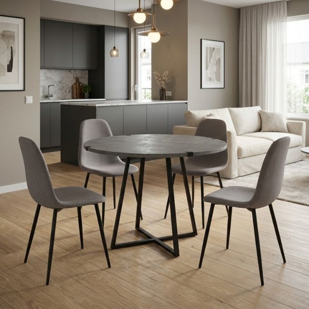 Σετ τραπεζαρία 5τμχ Rubes - Iris Megapap χρώμα γκρι σκυροδέματος - ανοιχτό μπεζ Ø100x78εκ.