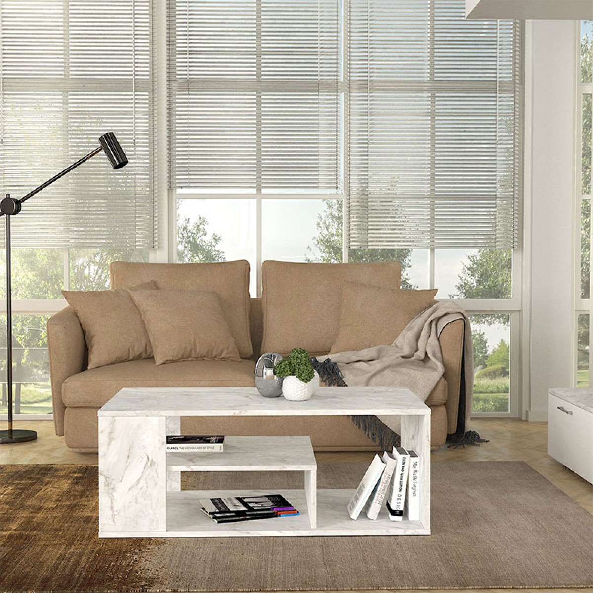 Τραπεζάκι σαλονιού Abdera Megapap χρώμα λευκό εφέ μαρμάρου 110x60x42εκ.