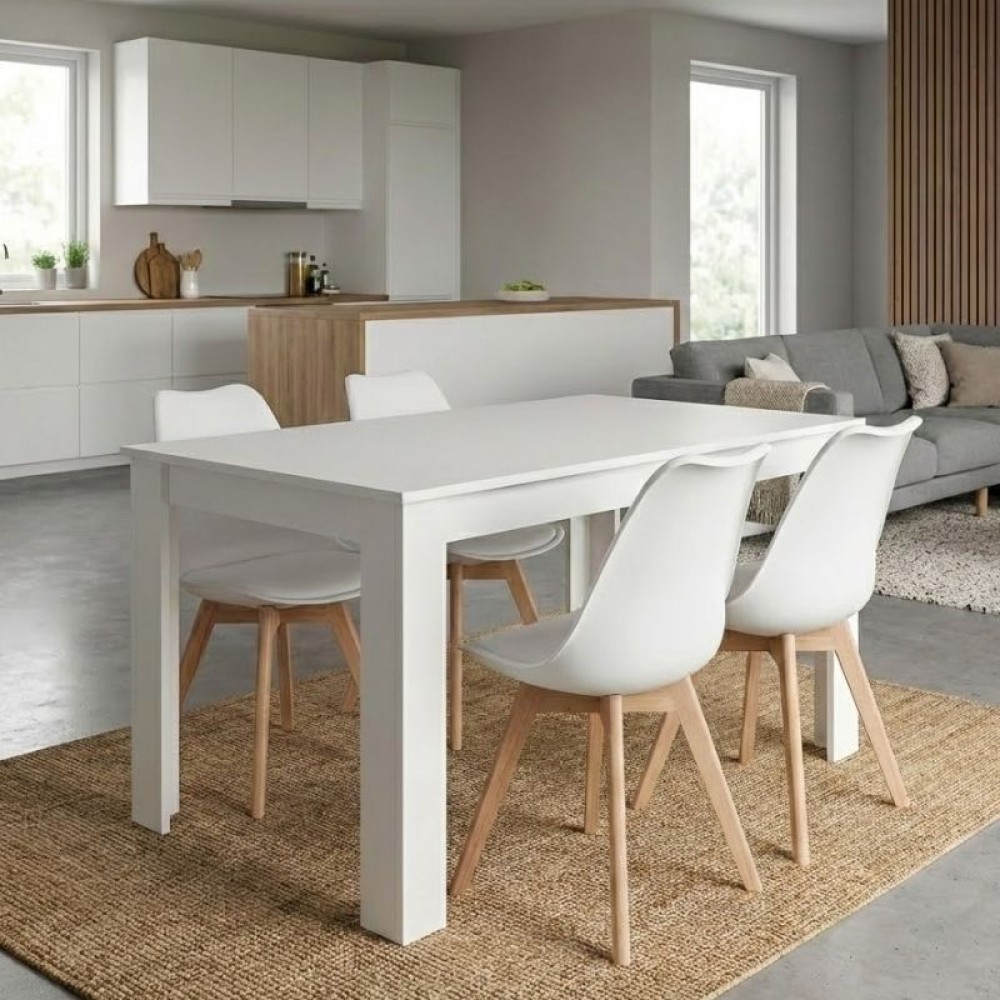 Σετ τραπεζαρία 5τμχ Darlen - Viva Megapap χρώμα λευκό - λευκό/φυσικό πόδι 125x72x74εκ.