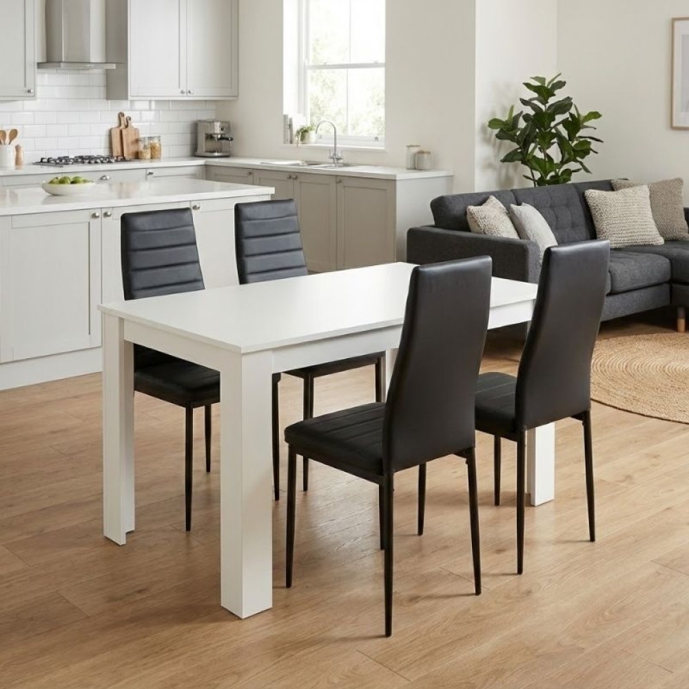 Σετ τραπεζαρία 5τμχ Darlen - Rosa Megapap χρώμα λευκό - μαύρο 125x72x74εκ.