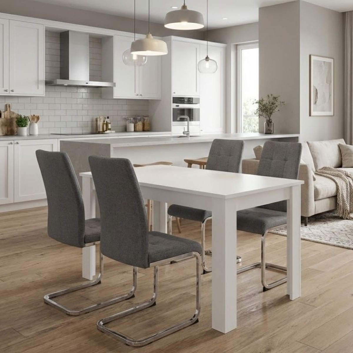 Σετ τραπεζαρία 5τμχ Darlen - Laura Megapap χρώμα λευκό - γκρι 125x72x74εκ.