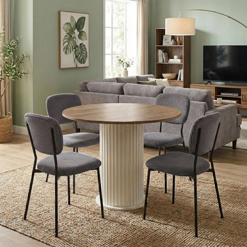 Σετ τραπεζαρία 5τμχ Bohema - Kevin Megapap χρώμα ivory/sepet oak - γκρι Ø90x77,7εκ.