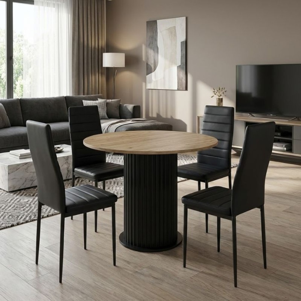 Σετ τραπεζαρία 5τμχ Bohema - Rosa Megapap χρώμα μαύρο/sepet oak - μαύρο Ø90x77,7εκ.