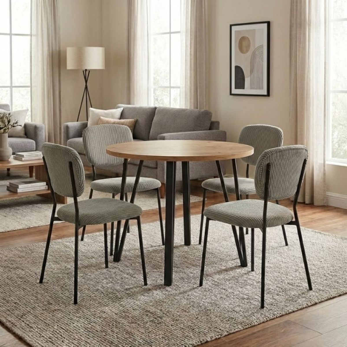 Σετ τραπεζαρία 5τμχ Xana - Kevin Megapap χρώμα sepet oak - λαδί Ø90x77,5εκ.