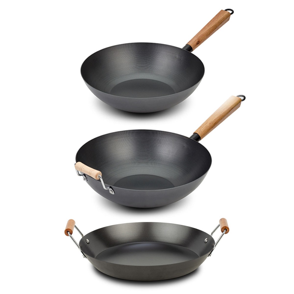 Nava Cantonese Σετ 3τμχ: Ατσάλινα Wok (28cm & 32cm) & Σαγανάκι 30cm Αντικολλητικά