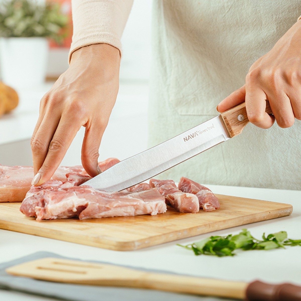 Nava Terrestrial Μαχαίρι Κρεατικών 30cm Ανοξείδωτο με Ξύλινη Λαβή
