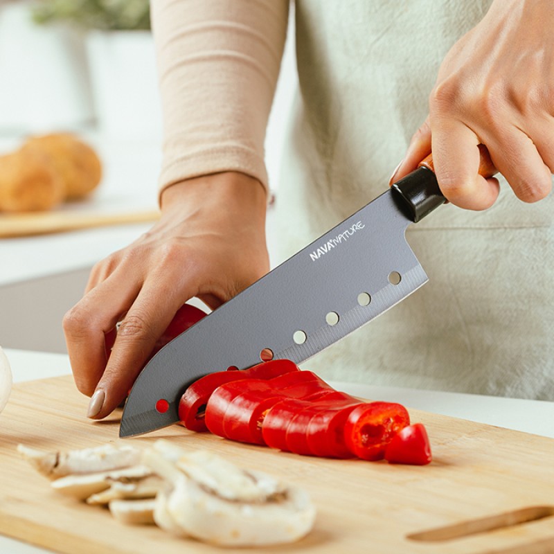 Nava Nature Μαχαίρι Santoku (29.5cm) Ανοξείδωτο με Ξύλινη Λαβή 10-054-021