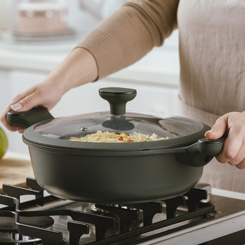 Nava Imperial Ημίχυτρα - Πλακερό 26cm από Χυτό Αλουμίνιο με 5 Αντικολλητικές Επιστρώσεις Stone & Γυάλινο Καπάκι