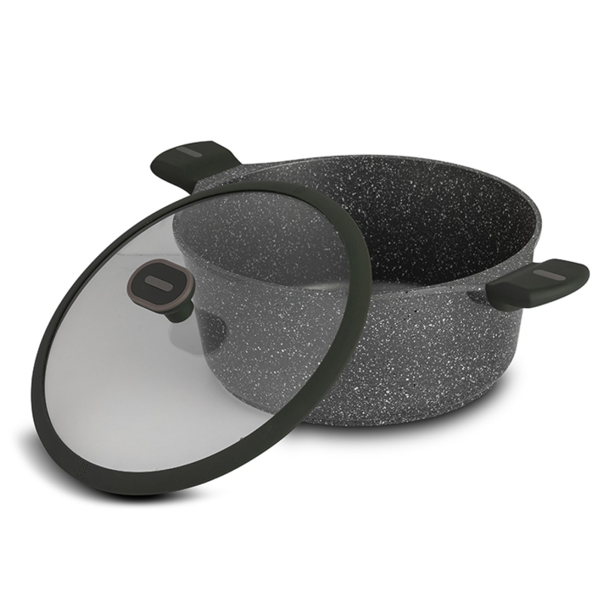 Nava Olea Κατσαρόλα 28cm από Χυτό Αλουμίνιο με 5 Αντικολλητικές Επιστρώσεις Stone & Γυάλινο Καπάκι