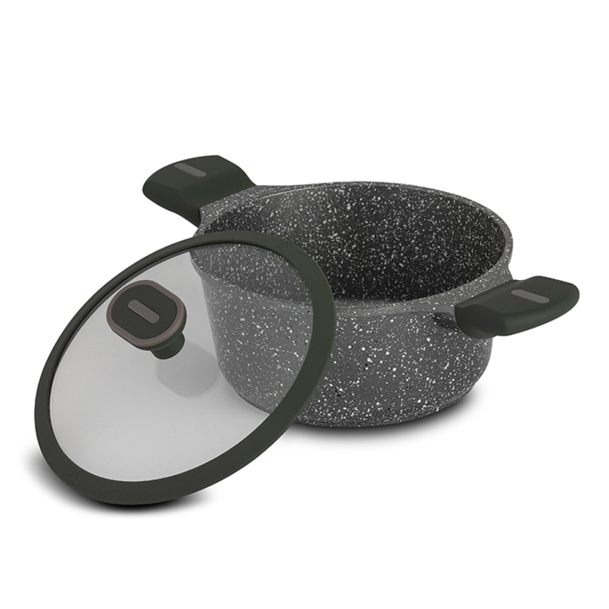 Nava Olea Κατσαρόλα 20cm από Χυτό Αλουμίνιο με 5 Αντικολλητικές Επιστρώσεις Stone & Γυάλινο Καπάκι