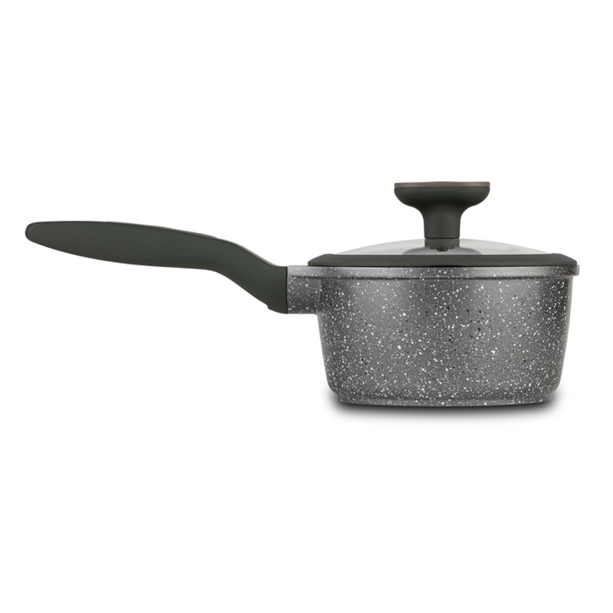 Nava Olea Γαλατιέρα - Σωτέζα 18cm από Χυτό Αλουμίνιο με 5 Αντικολλητικές Επιστρώσεις Stone & Γυάλινο Καπάκι