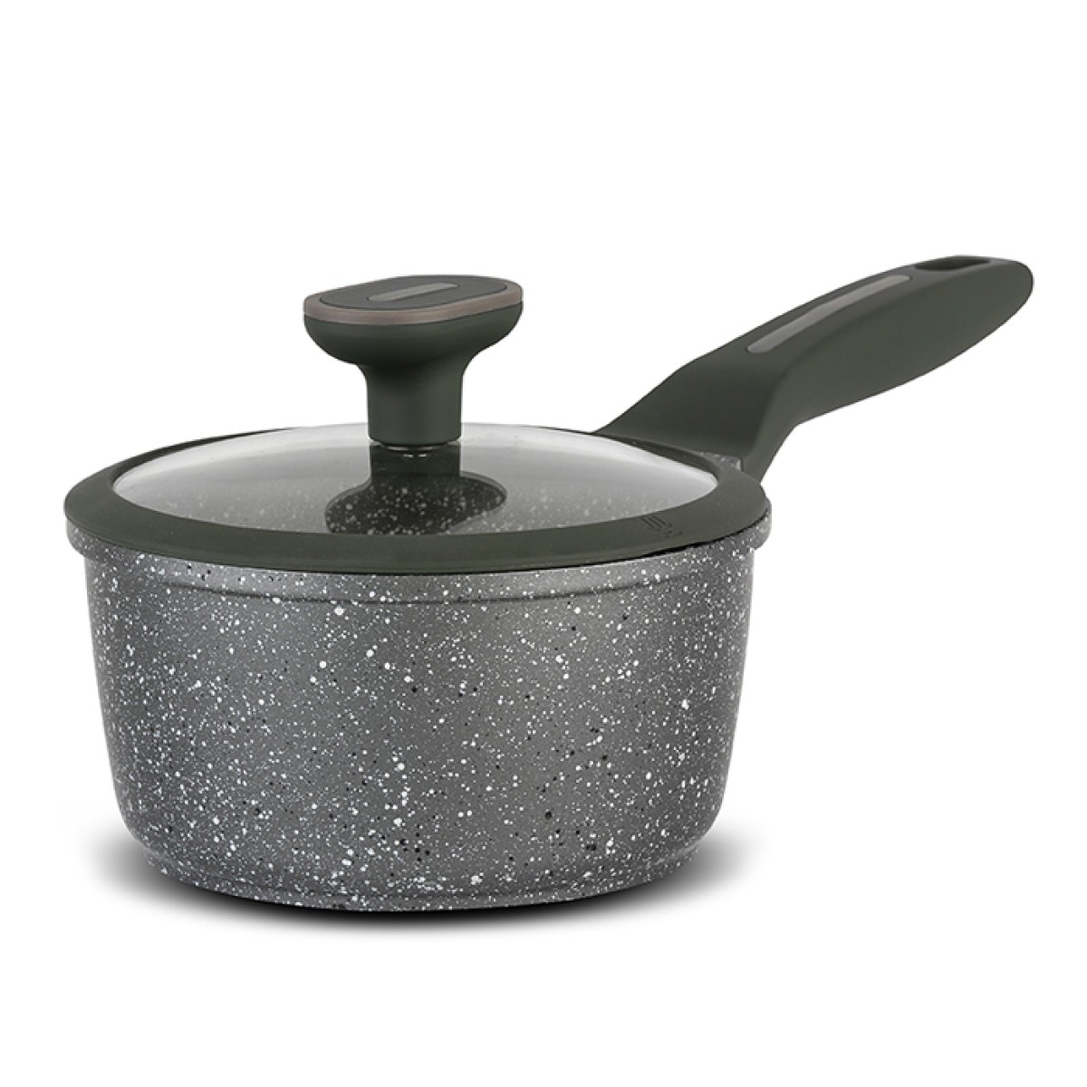 Nava Olea Γαλατιέρα - Σωτέζα 18cm από Χυτό Αλουμίνιο με 5 Αντικολλητικές Επιστρώσεις Stone & Γυάλινο Καπάκι