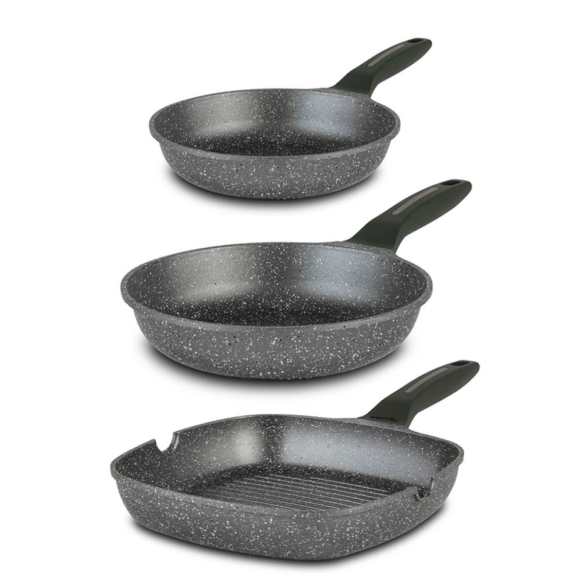 Nava Olea Σετ 3τμχ: Τηγάνια 20-26cm & Γκριλιέρα 28cm από Χυτό Αλουμίνιο με 5 Επιστρώσεις