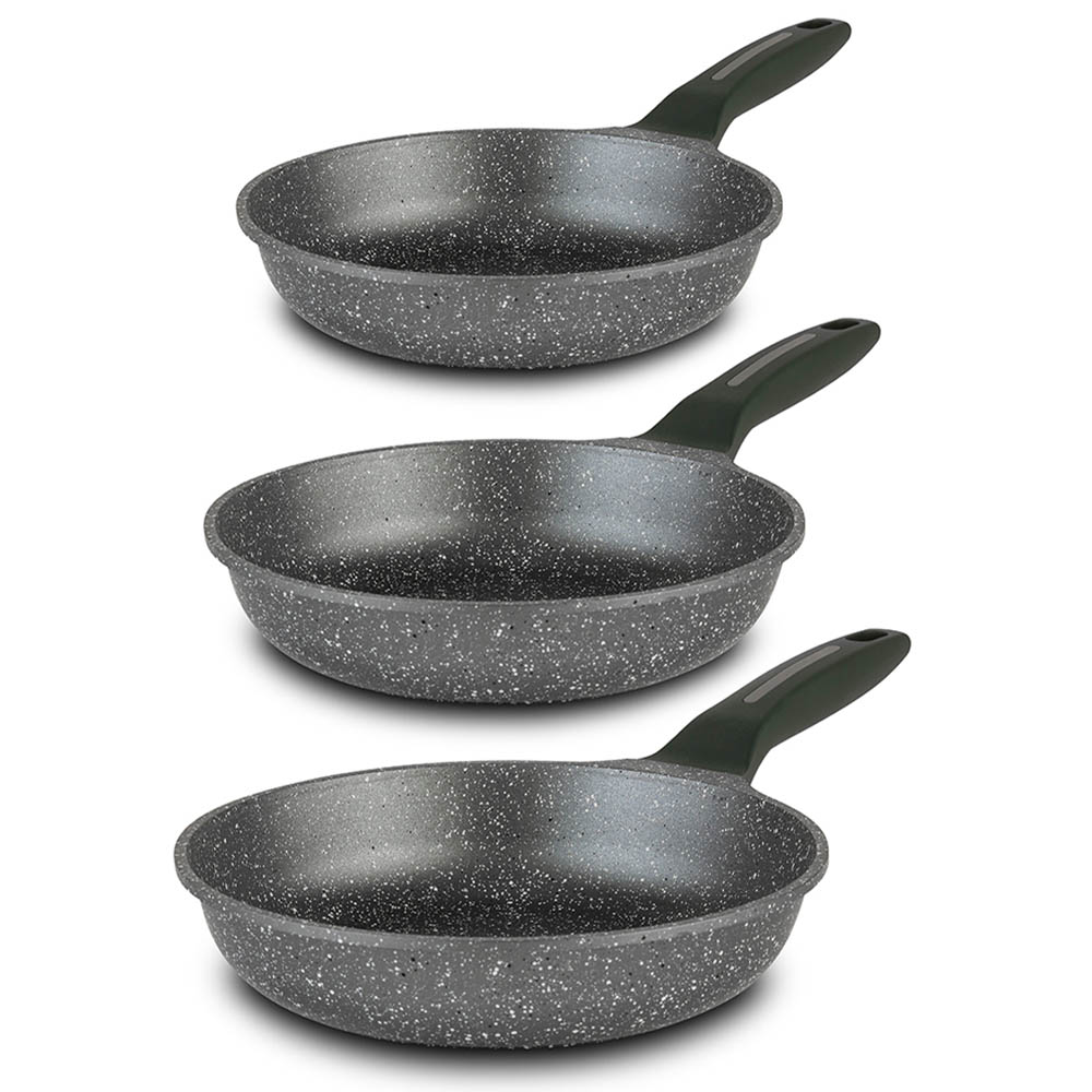 Nava Olea Σετ 3τμχ Αντικολλητικά Τηγάνια Χυτού Αλουμινίου (20-24-28cm) με 5 Επιστρώσεις Stone