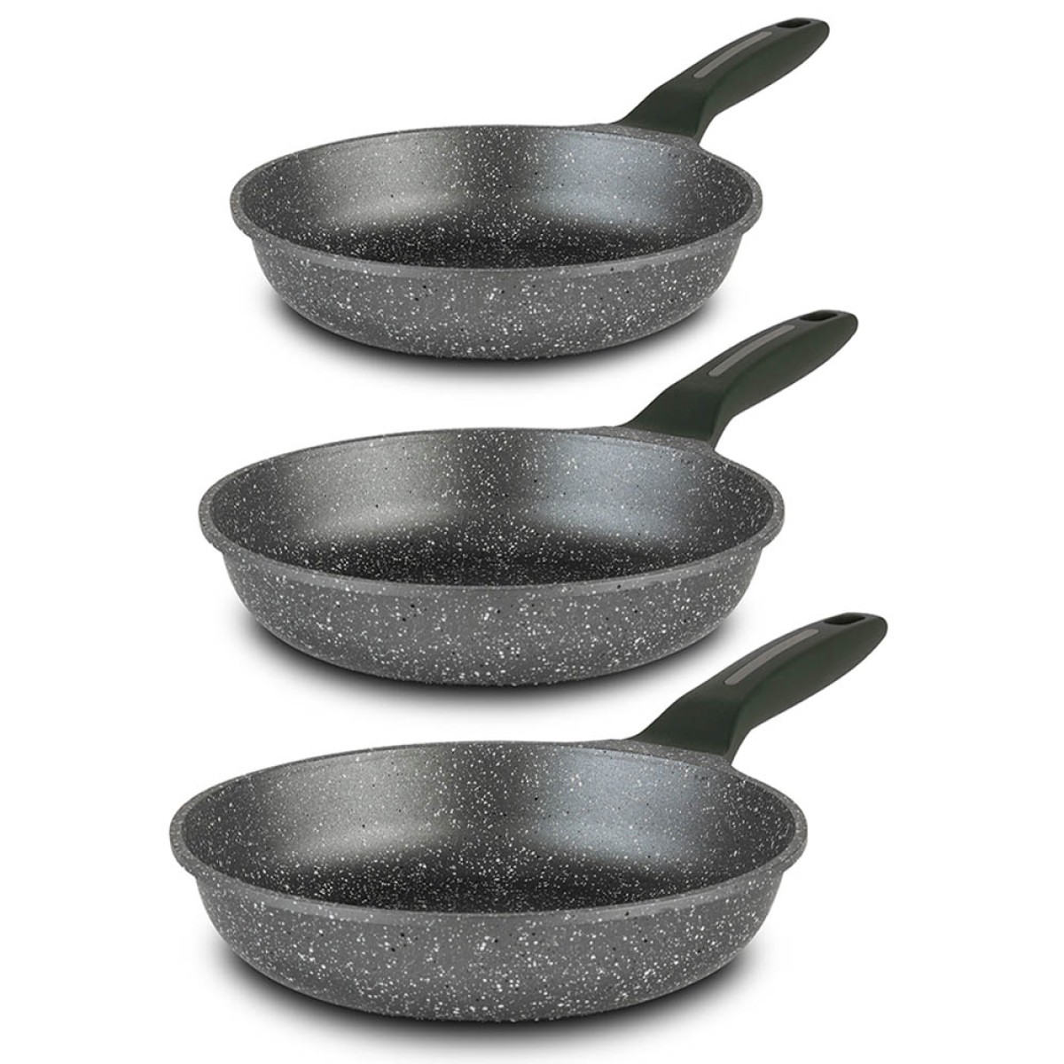 Nava Olea Σετ 3τμχ Αντικολλητικά Τηγάνια Χυτού Αλουμινίου (20-24-28cm) με 5 Επιστρώσεις Stone