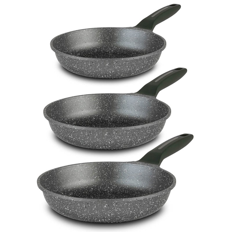 Nava Olea Σετ 3τμχ Αντικολλητικά Τηγάνια Χυτού Αλουμινίου (20-24-28cm) με 5 Επιστρώσεις Stone