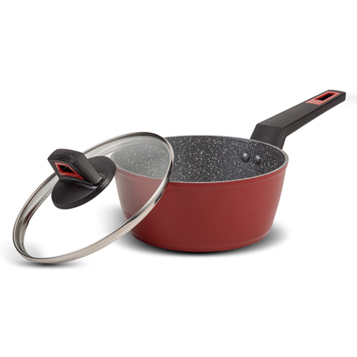 Nava Taurus Γαλατιέρα - Σωτέζα 18cm με 5 Αντικολλητικές Επιστρώσεις Stone & Γυάλινο Καπάκι