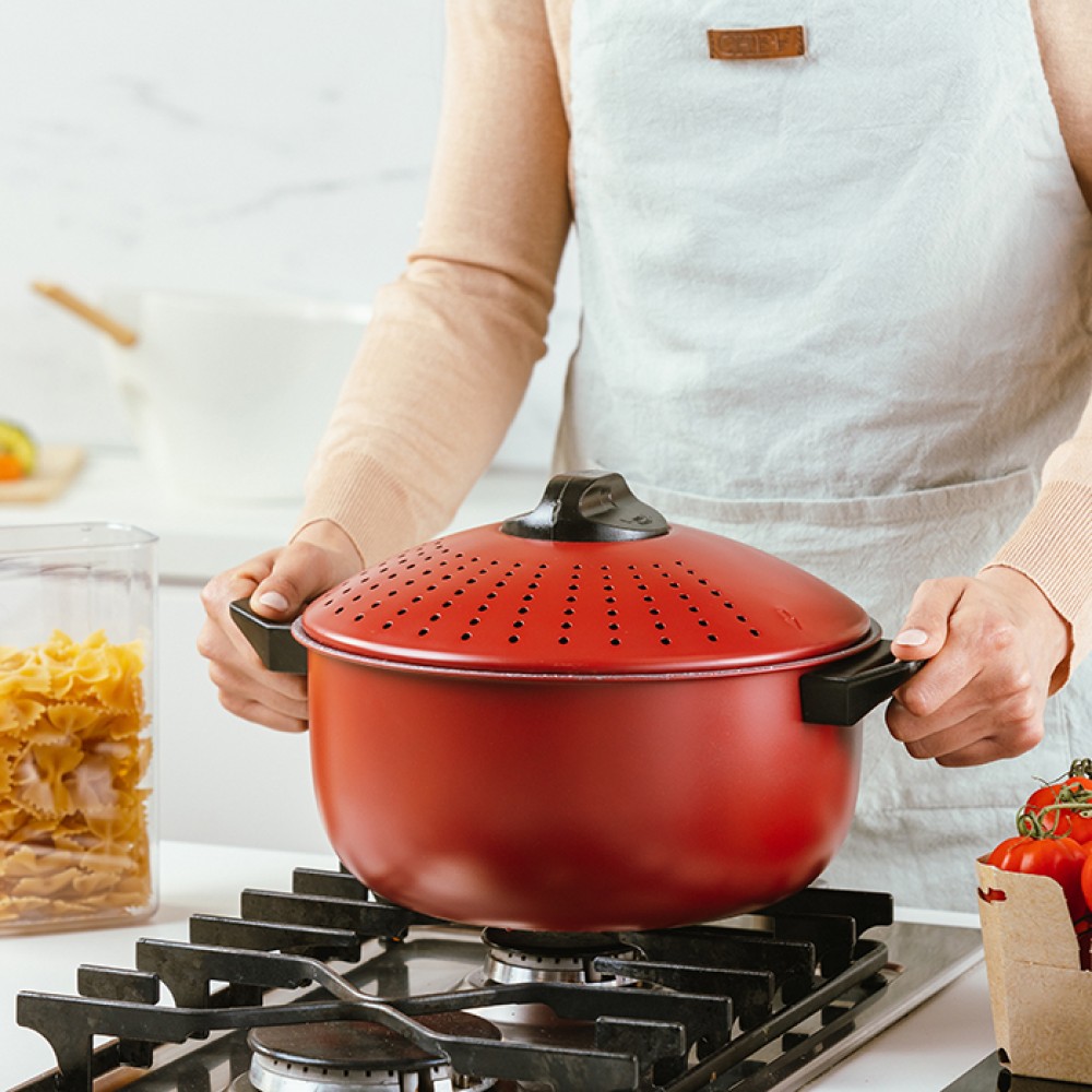 Nava Taurus Κατσαρόλα 24cm με Αντικολλητική Επίστρωση Stone & Καπάκι-Σουρωτήρι 