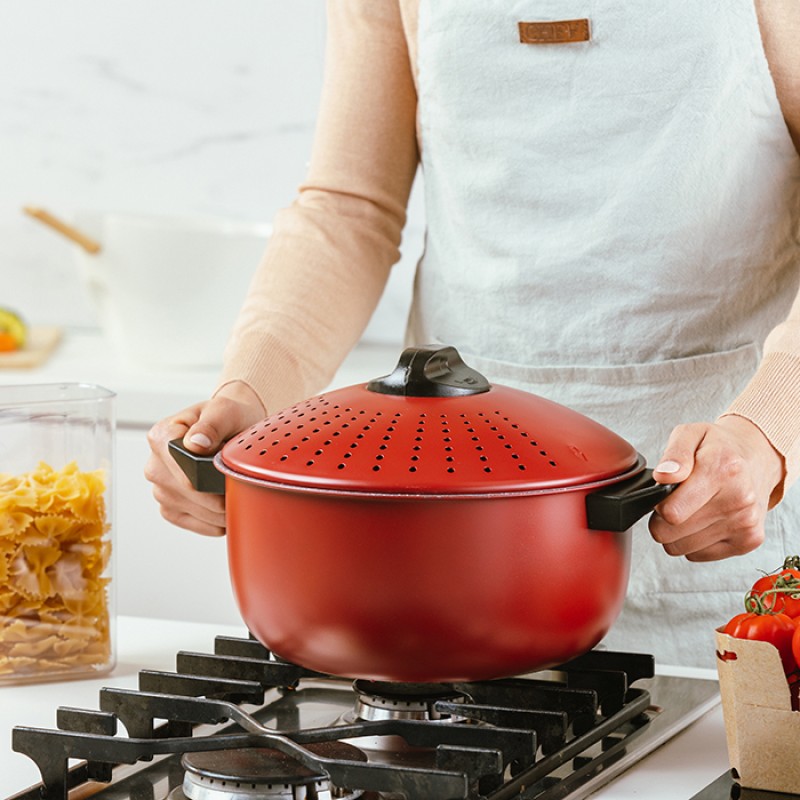 Nava Taurus Κατσαρόλα 24cm με Αντικολλητική Επίστρωση Stone & Καπάκι-Σουρωτήρι 