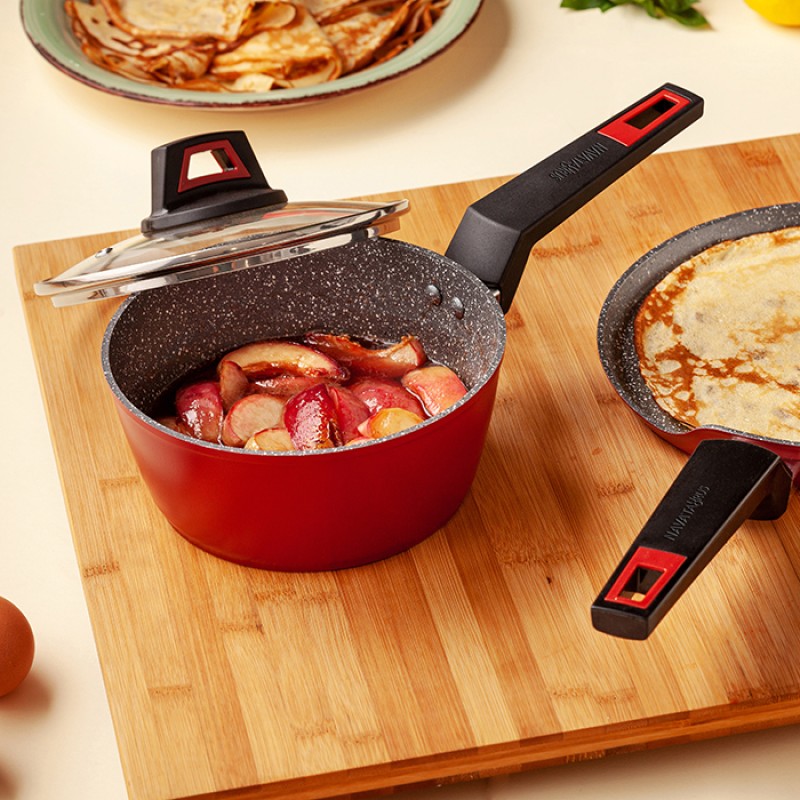 Nava Taurus Γαλατιέρα - Σωτέζα 18cm με 5 Αντικολλητικές Επιστρώσεις Stone & Γυάλινο Καπάκι