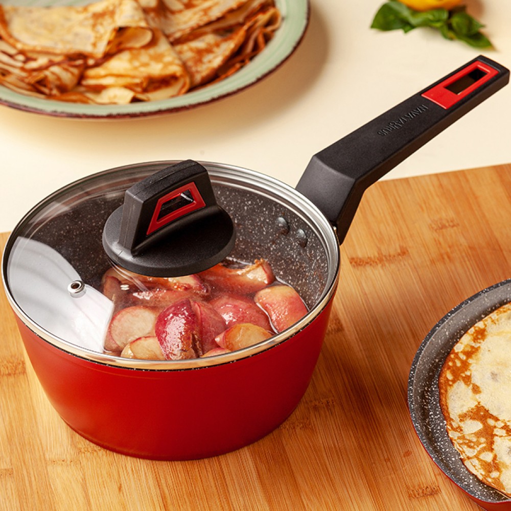 Nava Taurus Γαλατιέρα - Σωτέζα 18cm με 5 Αντικολλητικές Επιστρώσεις Stone & Γυάλινο Καπάκι