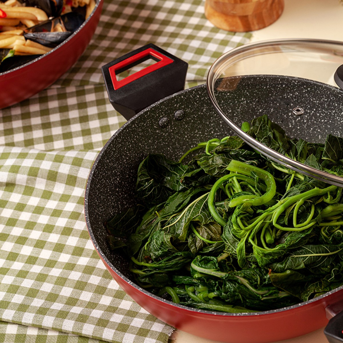 Nava Taurus Ημίχυτρα - Πλακερό 28cm με 5 Αντικολλητικές Επιστρώσεις Stone & Γυάλινο Καπάκι