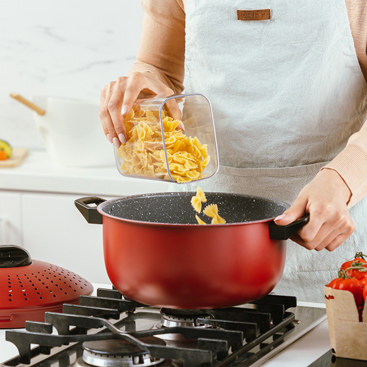 Nava Taurus Κατσαρόλα 24cm με Αντικολλητική Επίστρωση Stone & Καπάκι-Σουρωτήρι 