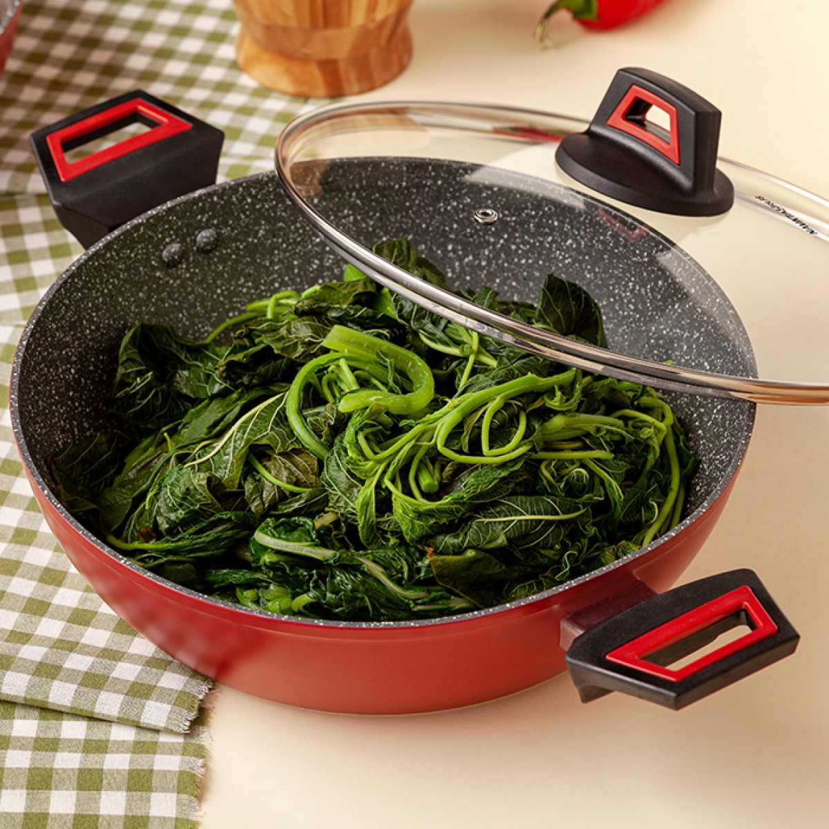 Nava Taurus Ημίχυτρα - Πλακερό 28cm με 5 Αντικολλητικές Επιστρώσεις Stone & Γυάλινο Καπάκι