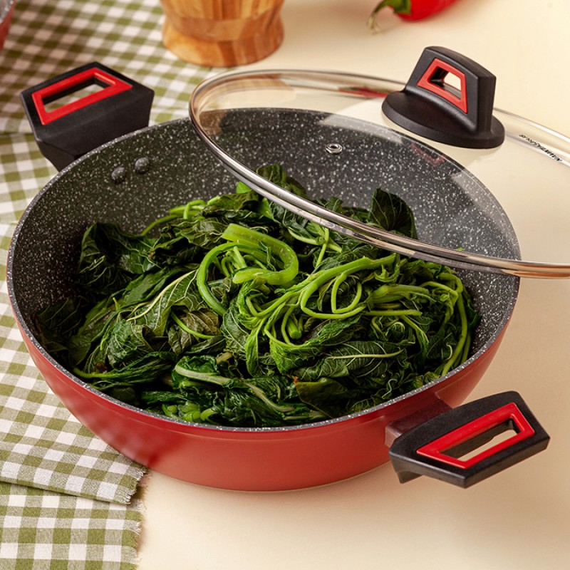 Nava Taurus Ημίχυτρα - Πλακερό 28cm με 5 Αντικολλητικές Επιστρώσεις Stone & Γυάλινο Καπάκι